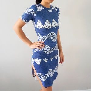 Blue Dress with White Paisley
